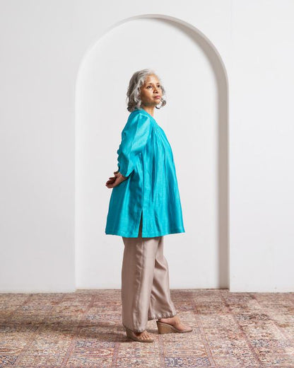 Ferozi Blue Silk Chanderi Top