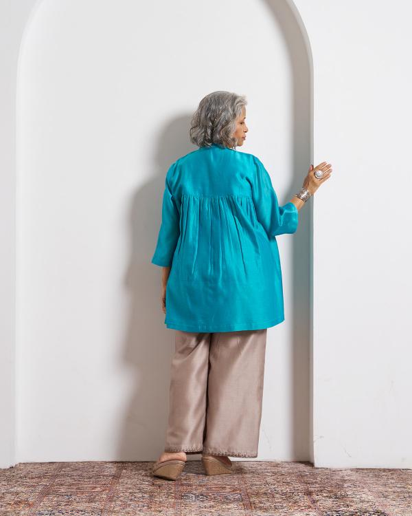 Ferozi Blue Silk Chanderi Top