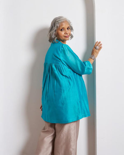 Ferozi Blue Silk Chanderi Top