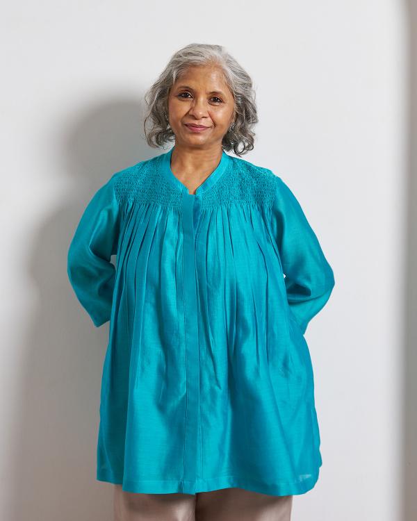 Ferozi Blue Silk Chanderi Top