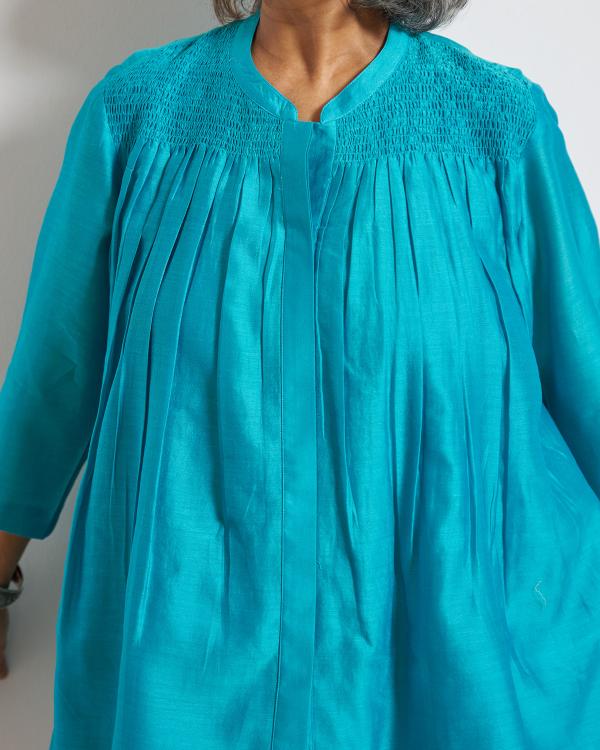 Ferozi Blue Silk Chanderi Top