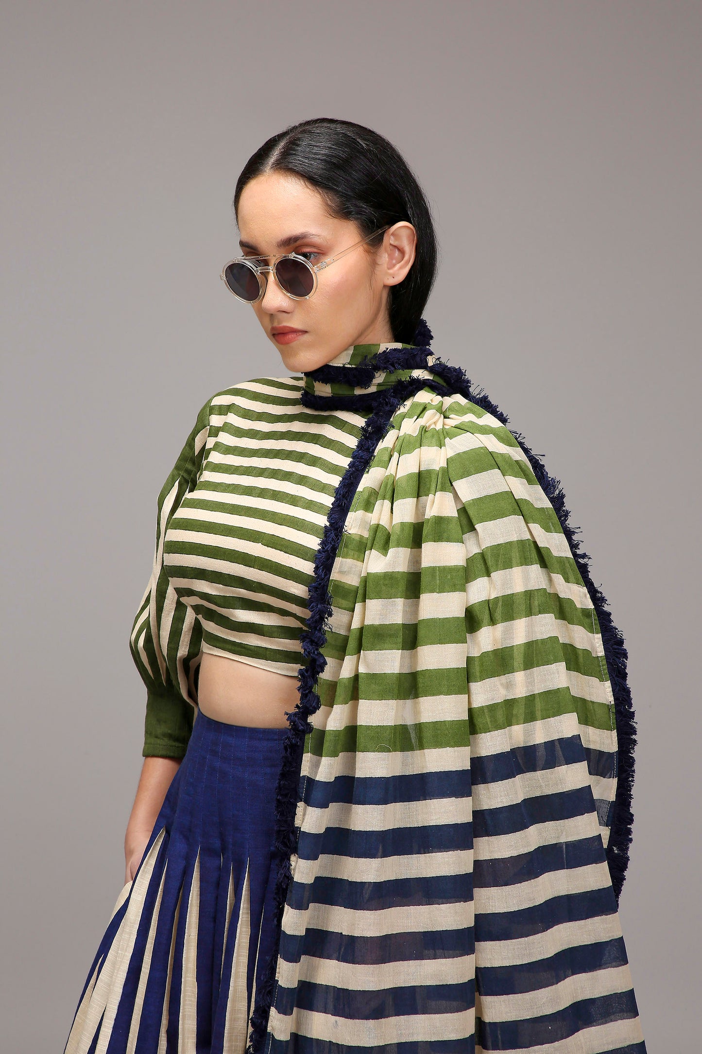 Egg-Shell Blue Green Striped Stole
