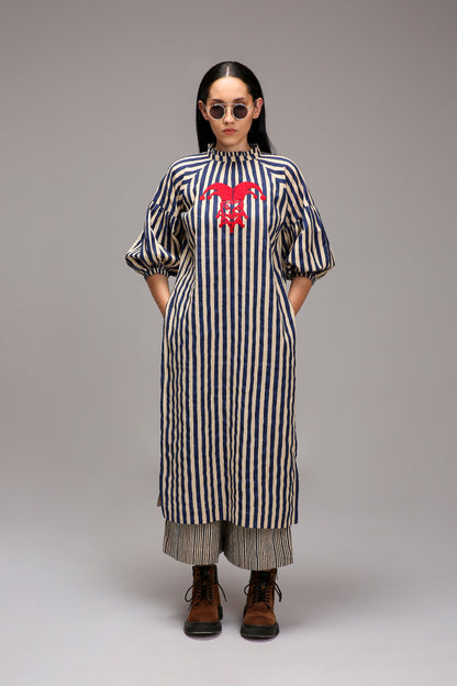 Egg-Shell Blue Striped Big Joker Tunic