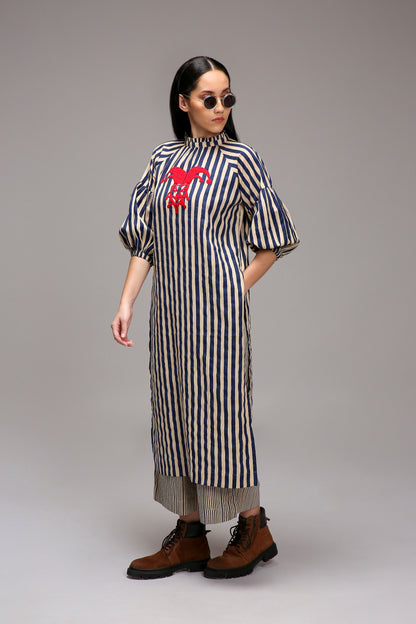 Egg-Shell Blue Striped Big Joker Tunic