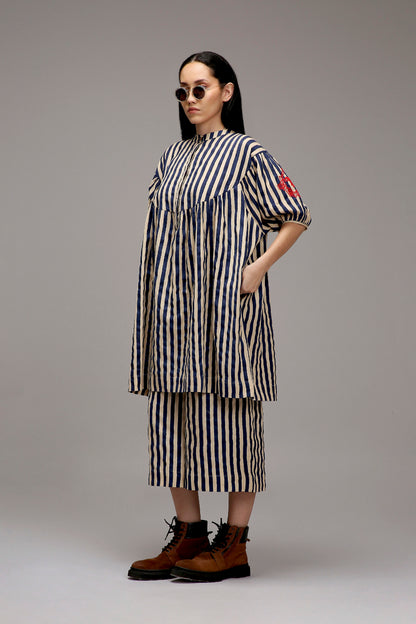 Egg-Shell Blue Striped Short Acra Tunic