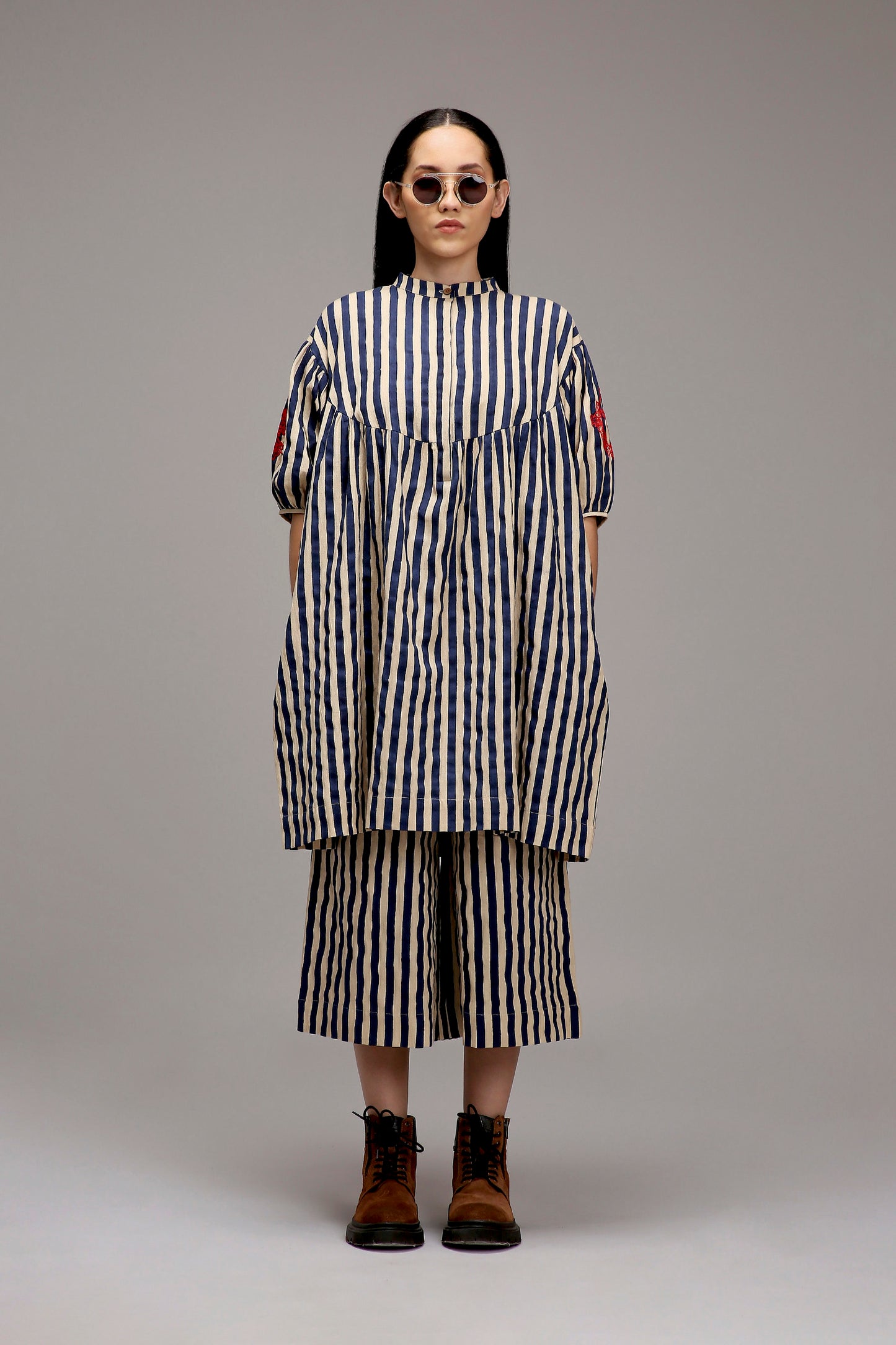 Egg-Shell Blue Striped Short Acra Tunic