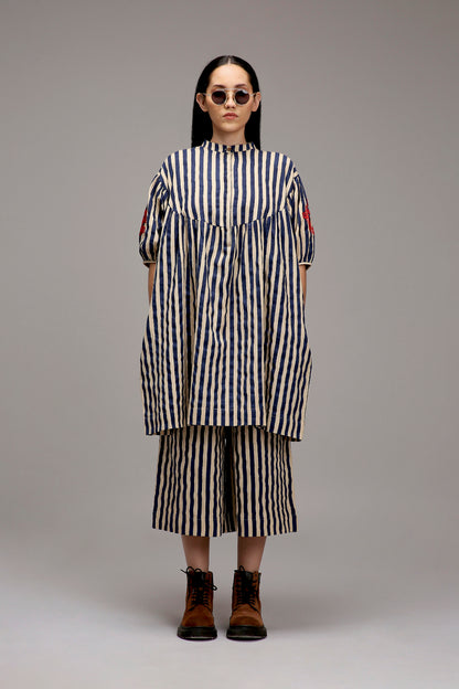 Egg-Shell Blue Striped Short Acra Tunic