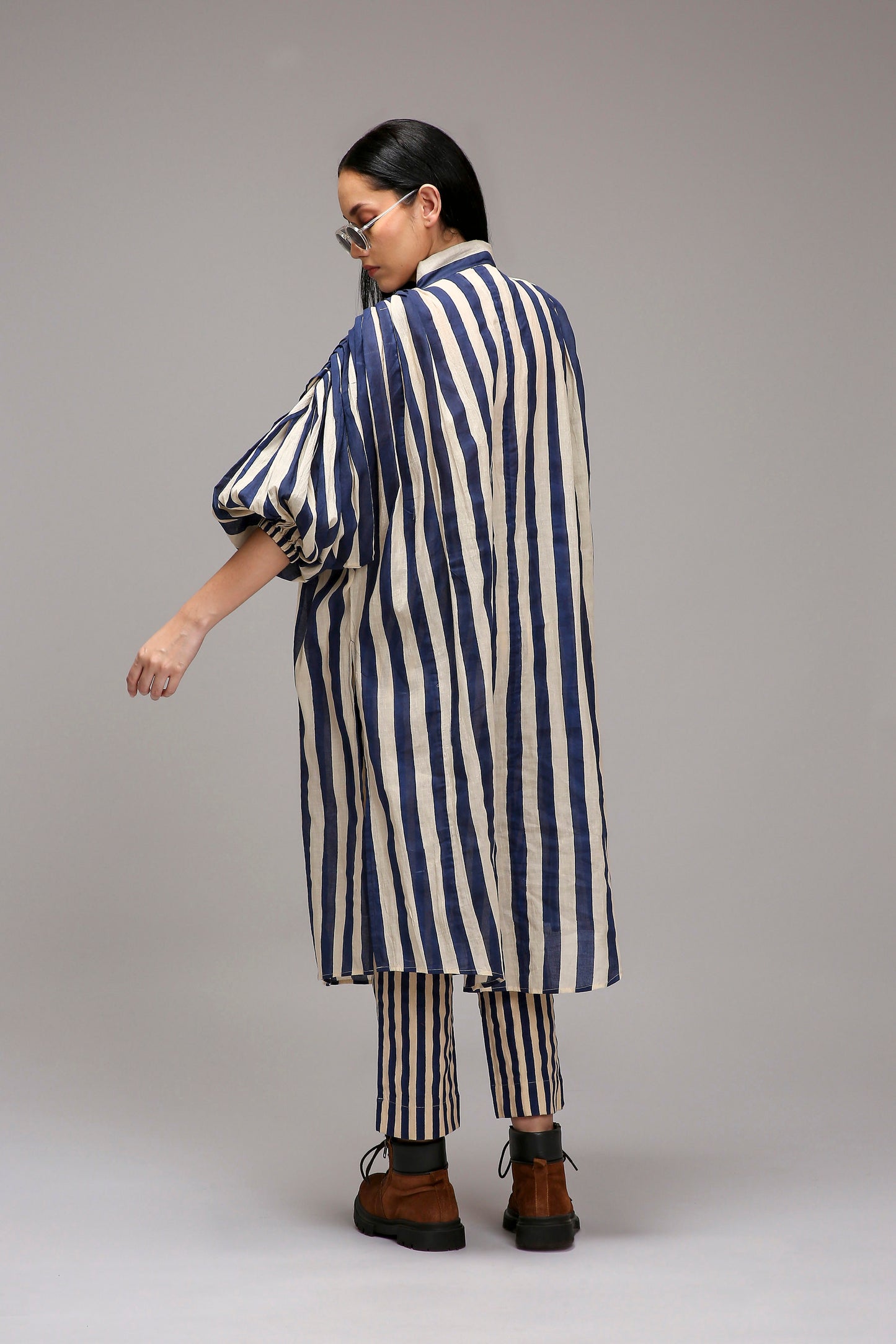 Egg-Shell Blue Striped Baha Tunic Set (2 PCS)