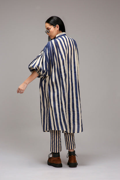 Egg-Shell Blue Striped Baha Tunic Set (2 PCS)