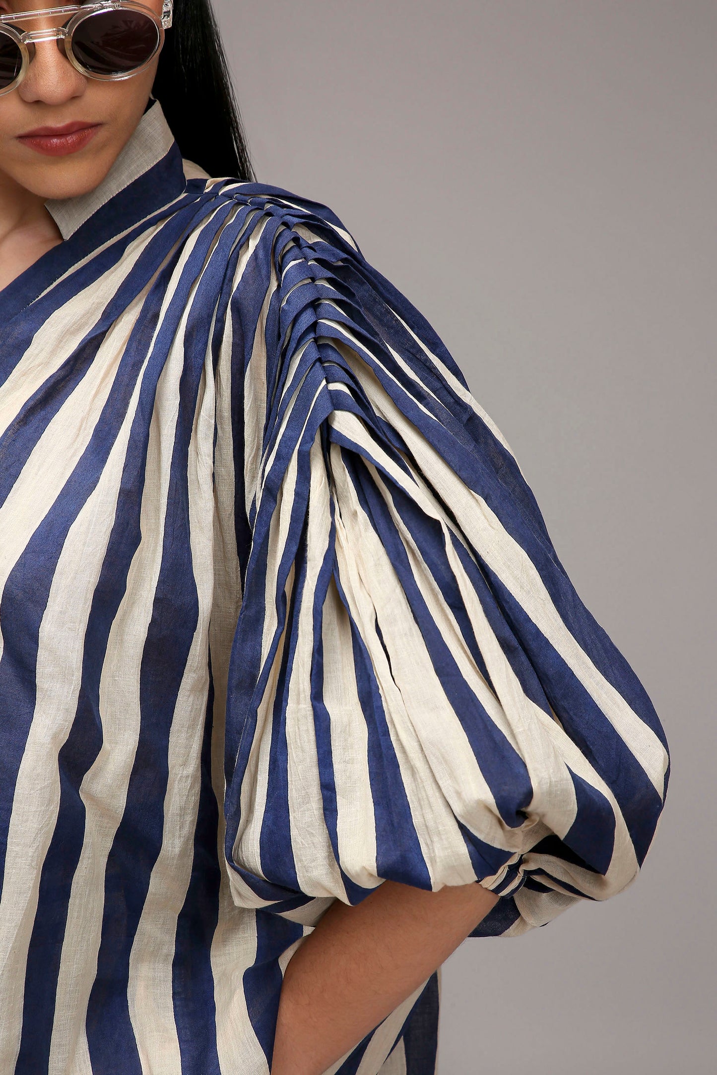 Egg-Shell Blue Striped Baha Tunic Set (2 PCS)