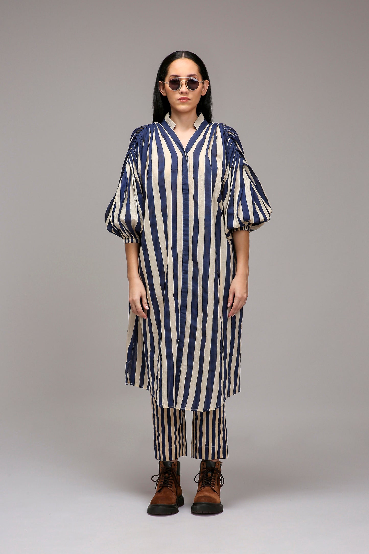 Egg-Shell Blue Striped Baha Tunic Set (2 PCS)
