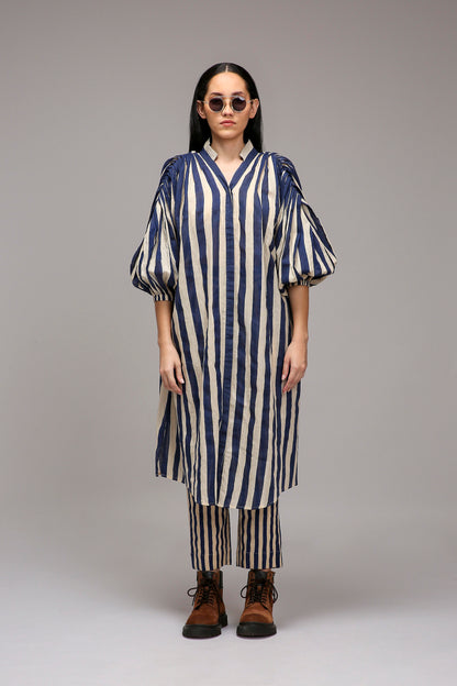 Egg-Shell Blue Striped Baha Tunic Set (2 PCS)