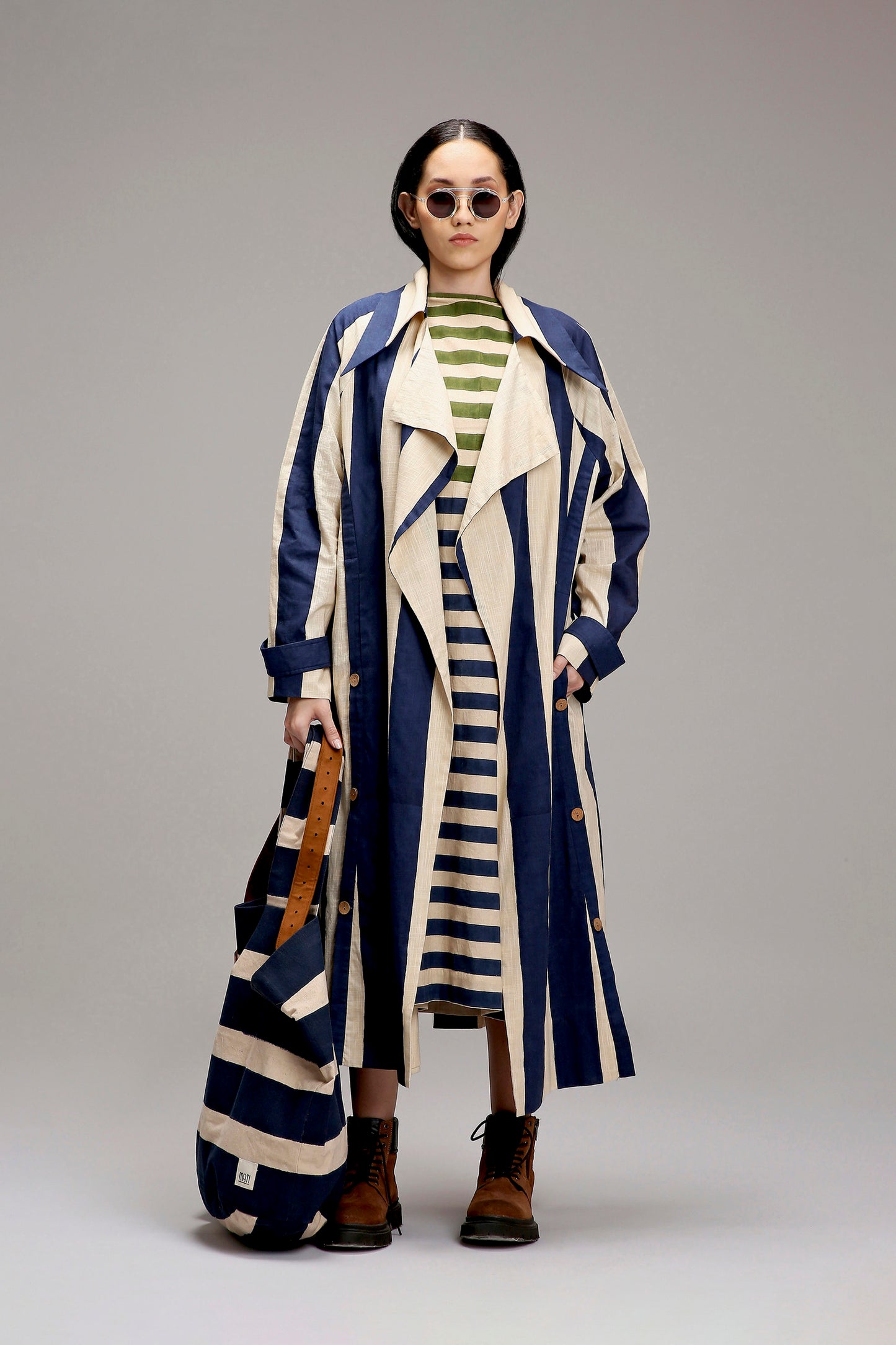 Egg-Shell Blue & Green Dual Stripe Dress Jacket Set (2 PCS)