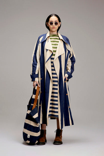 Egg-Shell Blue & Green Dual Stripe Dress Jacket Set (2 PCS)