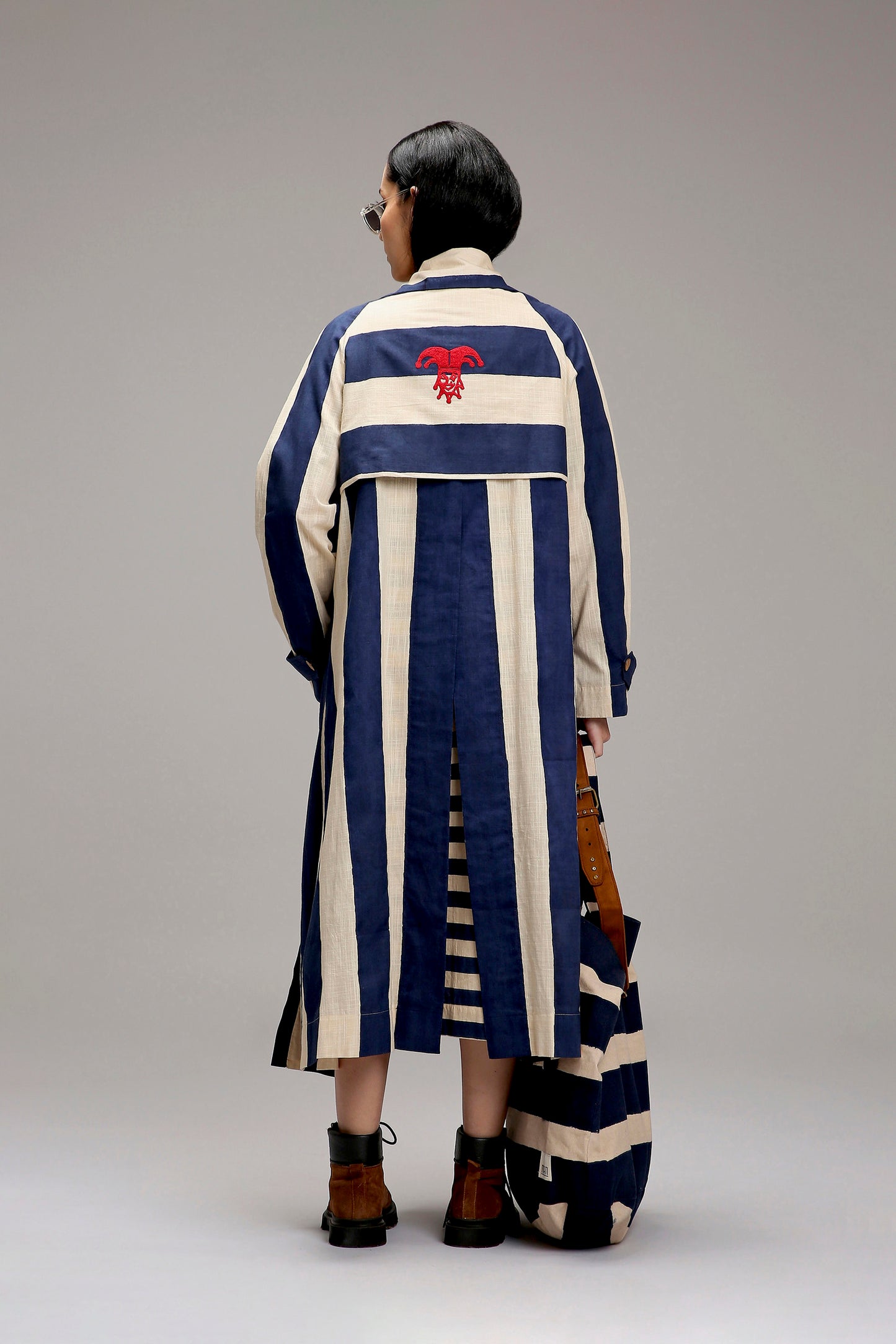 Egg-Shell Blue & Green Dual Stripe Dress Jacket Set (2 PCS)