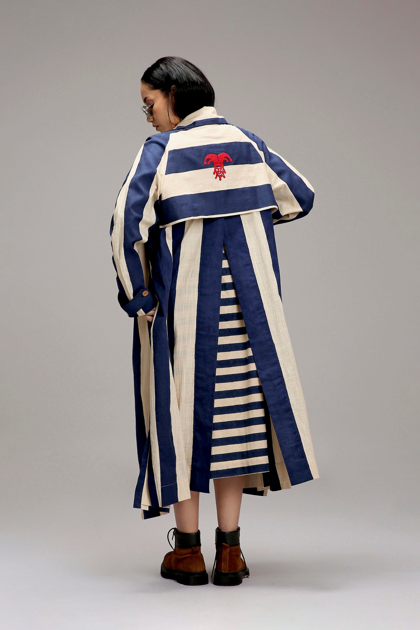 Egg-Shell Blue & Green Dual Stripe Dress Jacket Set (2 PCS)