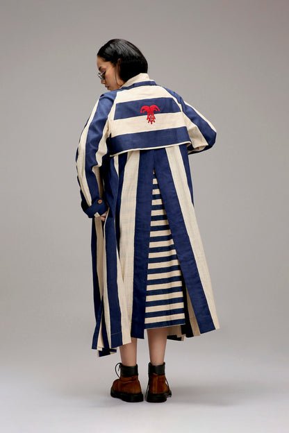 Egg-Shell Blue & Green Dual Stripe Dress Jacket Set (2 PCS)