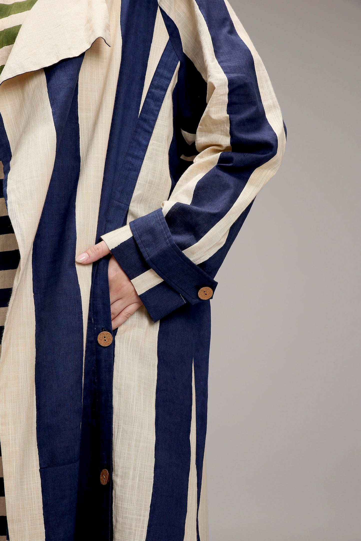 Egg-Shell Blue & Green Dual Stripe Dress Jacket Set (2 PCS)
