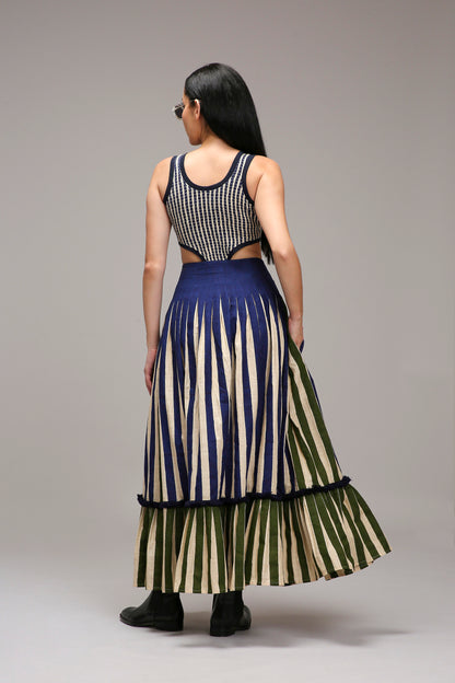 Egg-Shell Bodysuit Dual Striped Skirt Set (2 PCS)