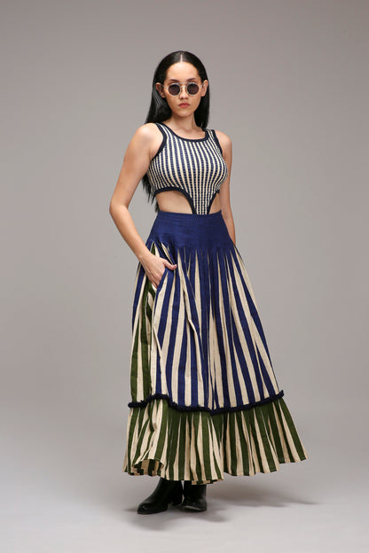 Egg-Shell Bodysuit Dual Striped Skirt Set (2 PCS)
