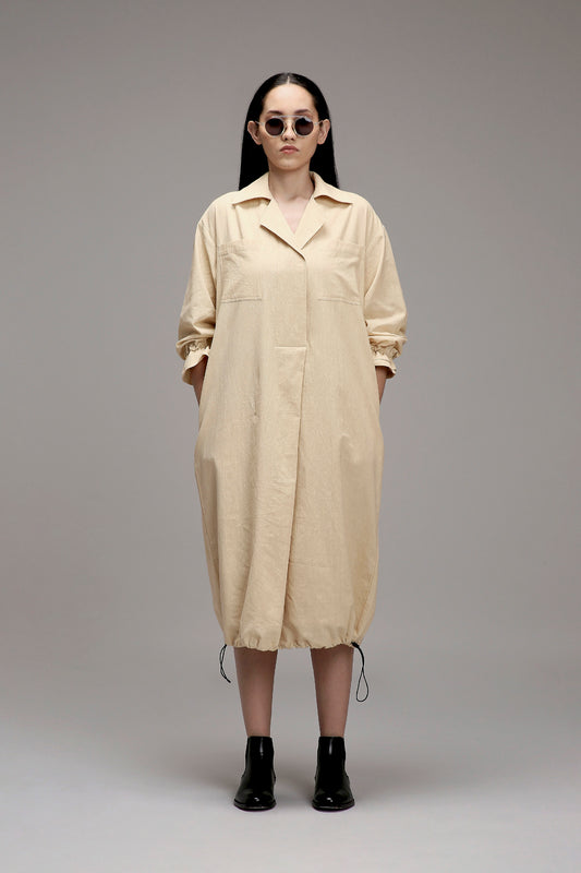 Egg-Shell Elasticated Shirt Dress