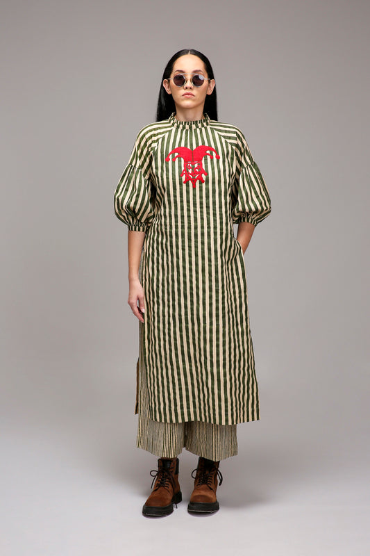Egg-Shell Green Striped Big Joker Tunic Set (2 PCS)