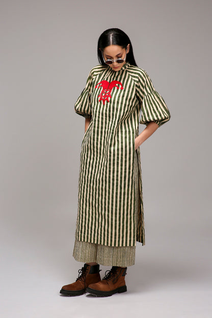 Egg-Shell Green Striped Big Joker Tunic
