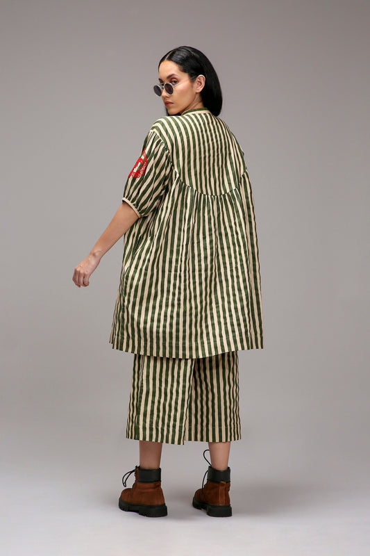 Egg-Shell Green Striped Capre Pants