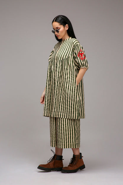 Egg-Shell Green Striped Short Acra Tunic