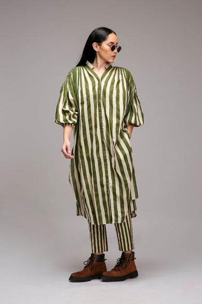 Egg-Shell Green Striped Baha Tunic Set (2 PCS)