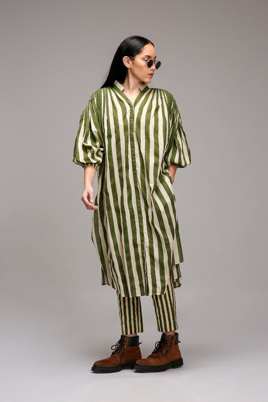 Egg-Shell Green Striped Baha Tunic Set (2 PCS)