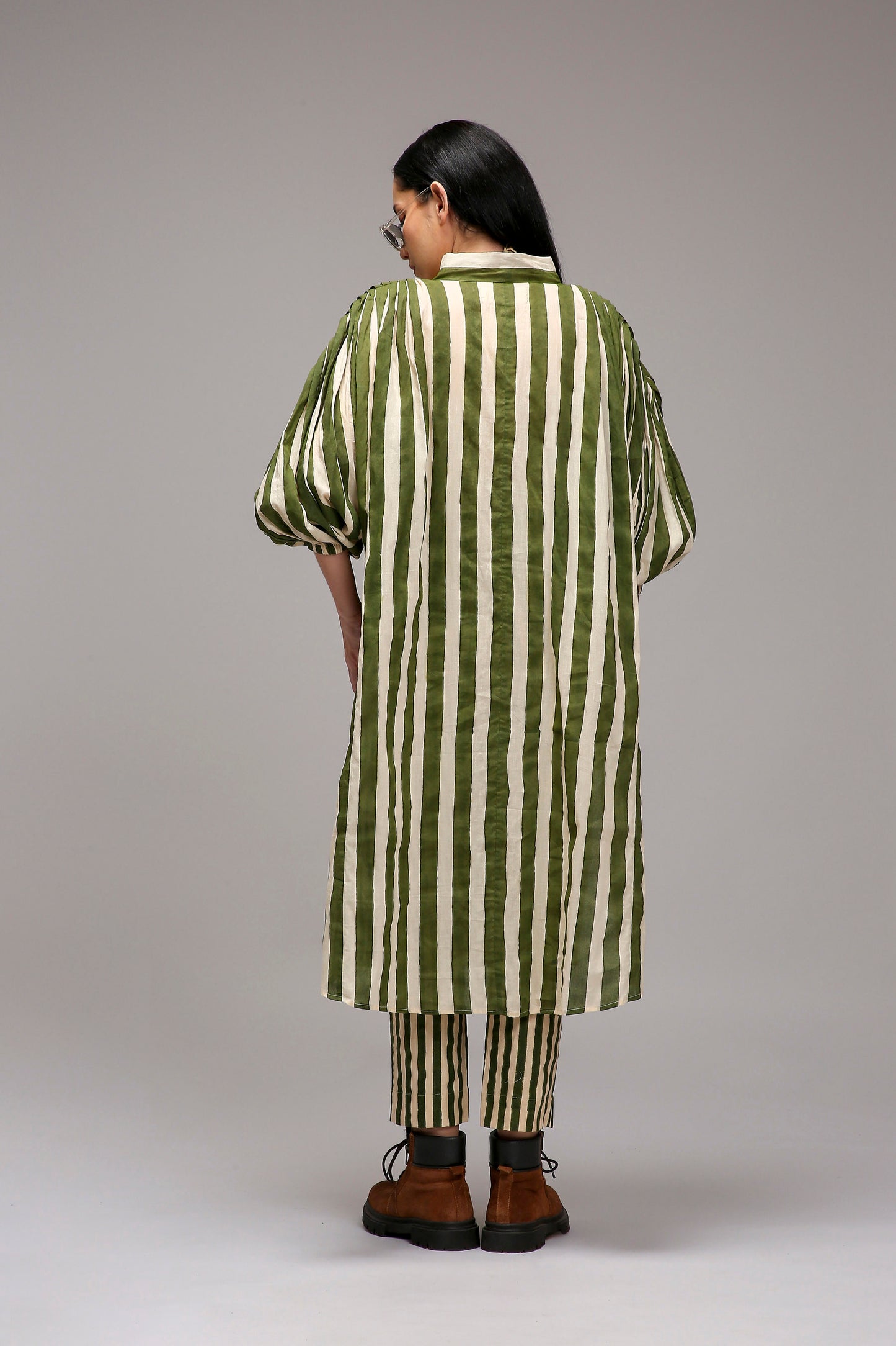 Egg-Shell Green Striped Baha Tunic Set (2 PCS)