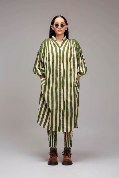 Egg-Shell Green Striped Baha Tunic