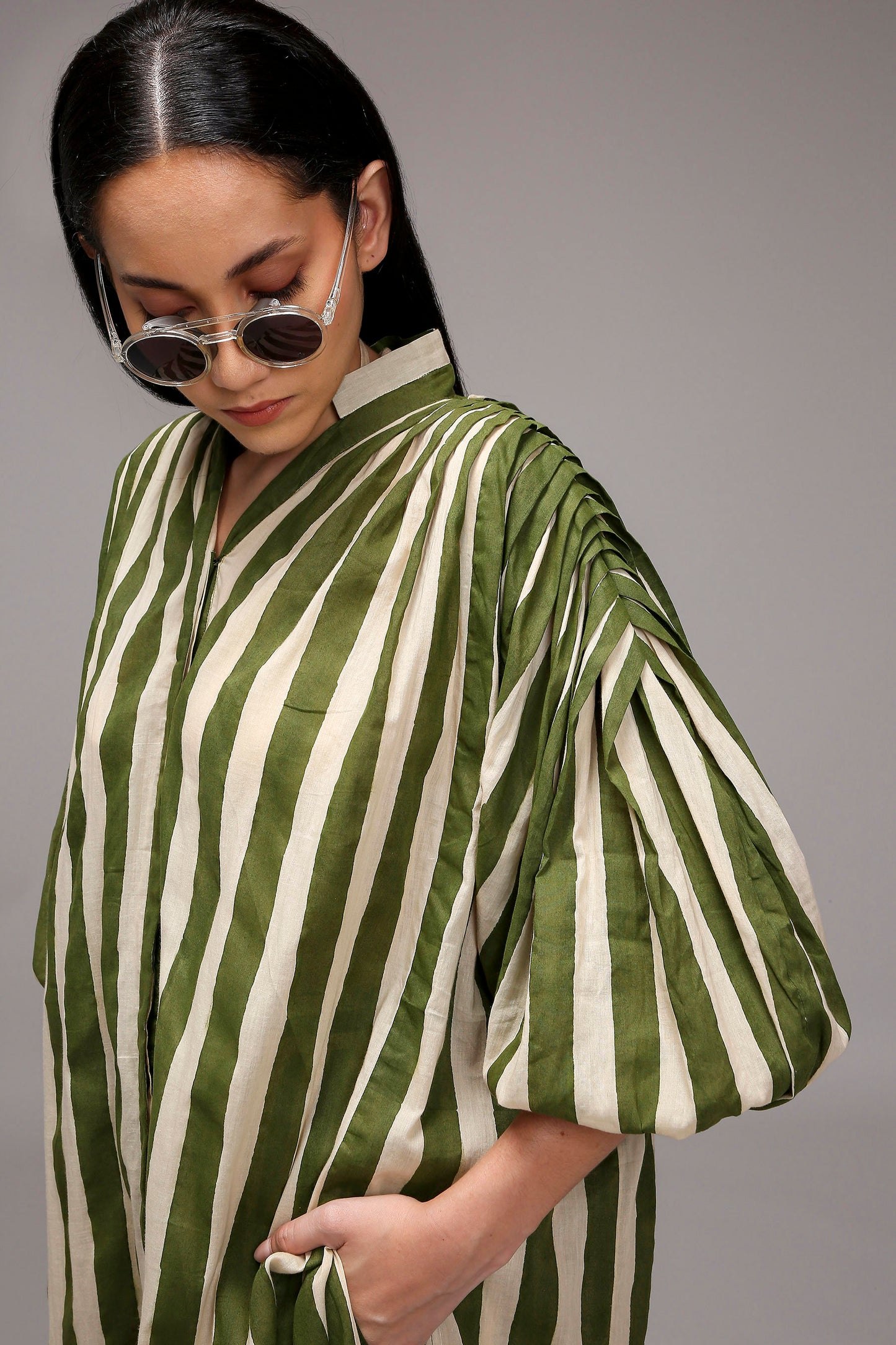 Egg-Shell Green Striped Baha Tunic