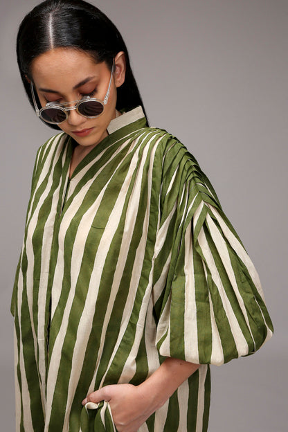 Egg-Shell Green Striped Baha Tunic