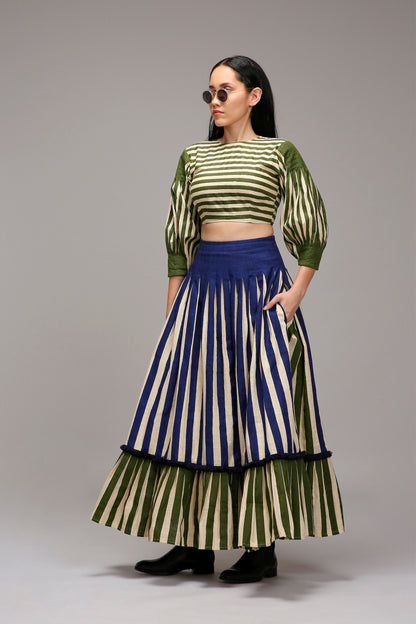 Egg-Shell Green Striped Crop Top