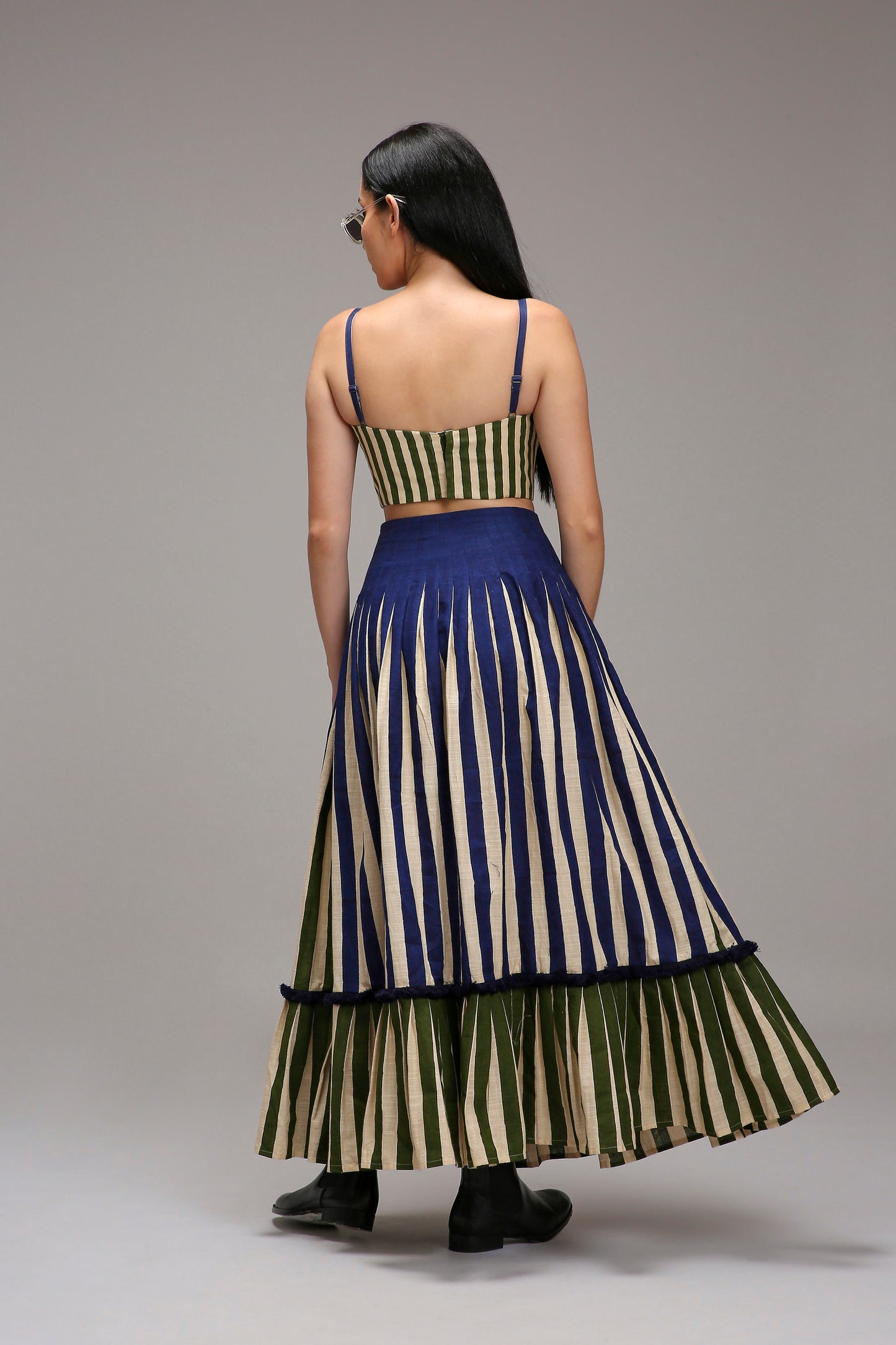 Egg-Shell Green Fringed Striped Corset