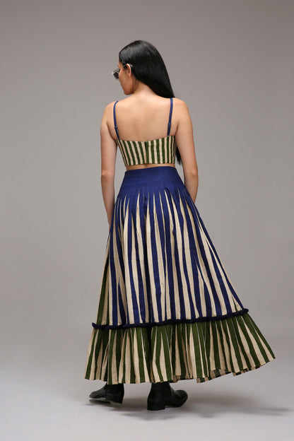 Egg-Shell Green Fringed Striped Corset