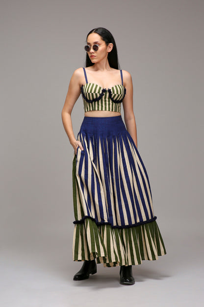 Egg-Shell Green Fringed Striped Corset