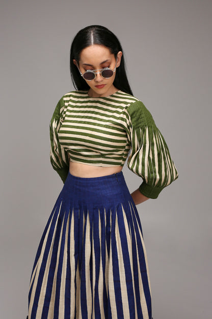 Egg-Shell Striped Crop Top & Skirt Set (2 PCS)