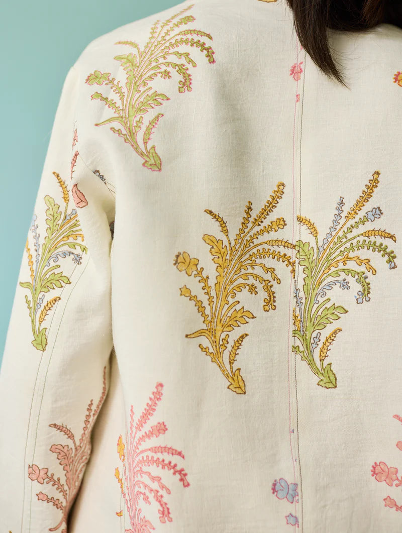 Arya Block Printed Floral Blazer - Ivory