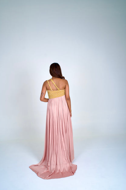 Pink-Yellow Braided Bustier Gather Gown