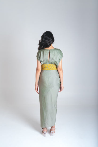 Yellow-Green Braided Cocktail Gown