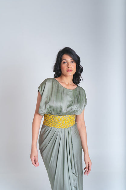 Yellow-Green Braided Cocktail Gown