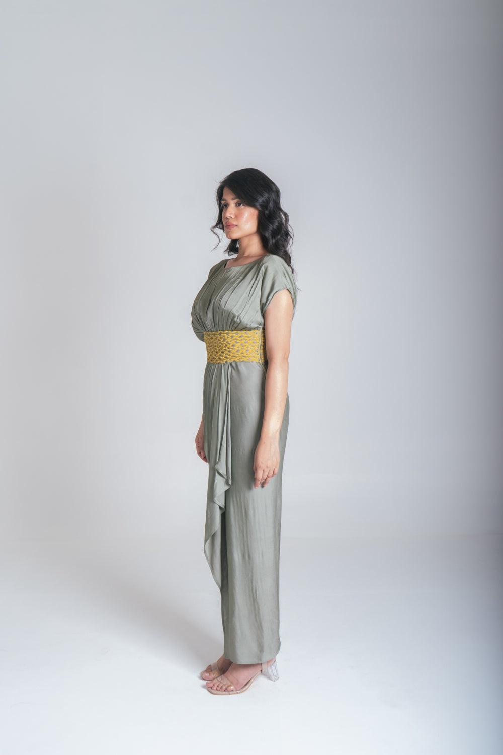 Yellow-Green Braided Cocktail Gown