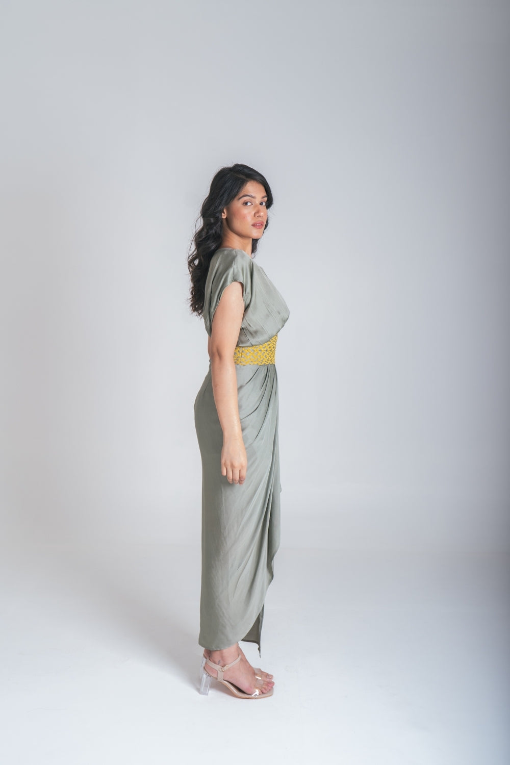 Yellow-Green Braided Cocktail Gown