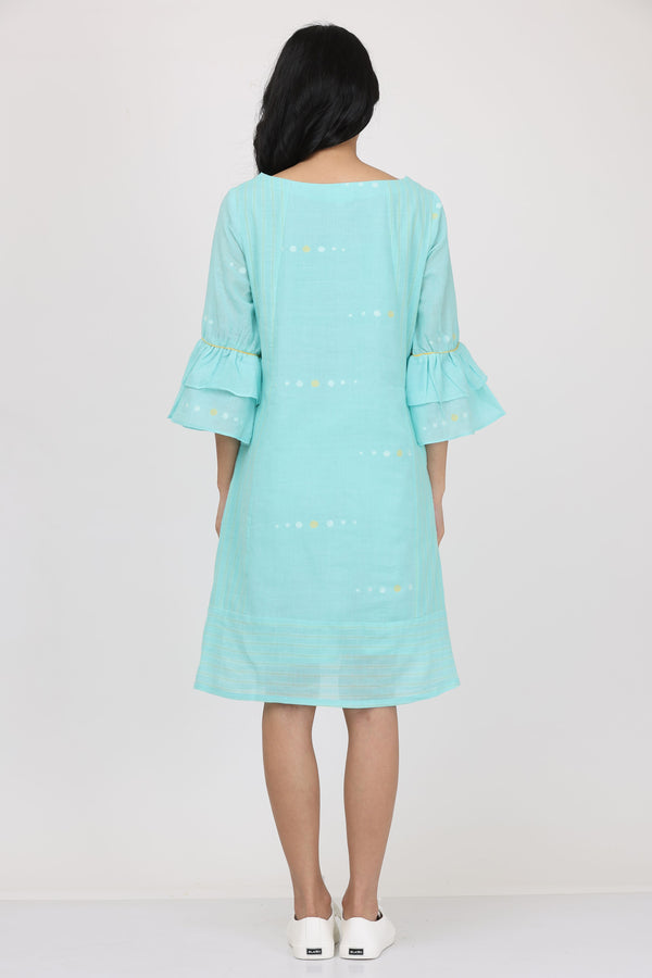 Double Layer Frill Sleeves Dress (Blue)