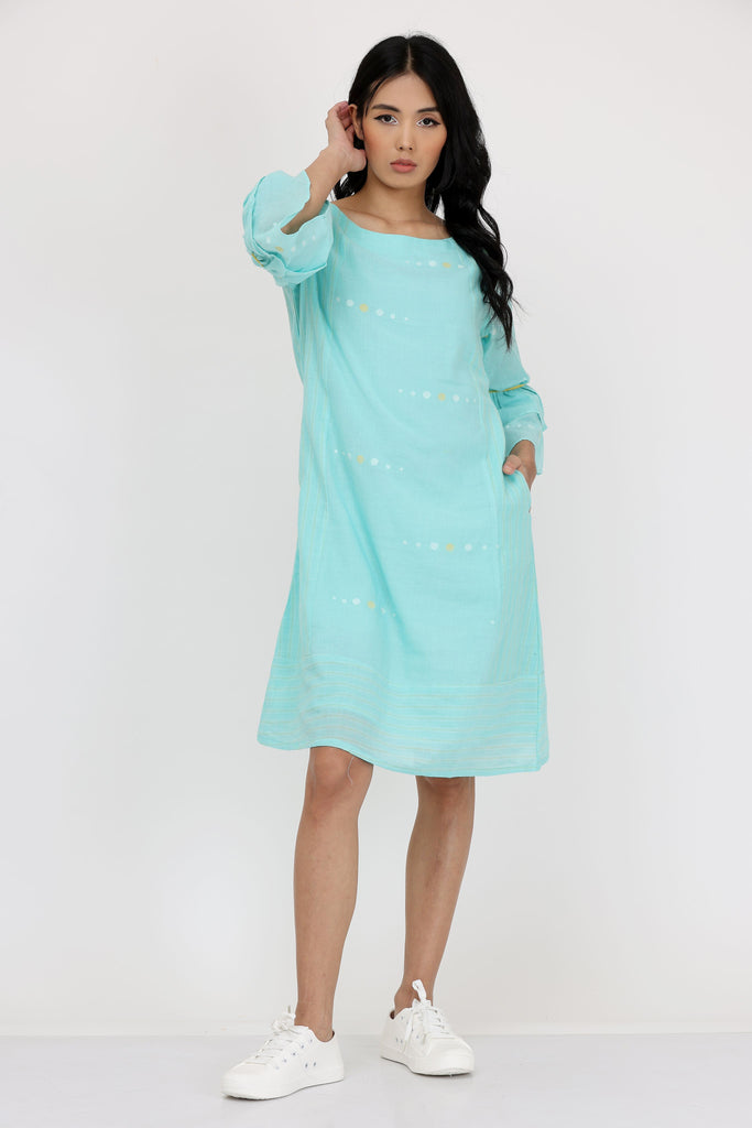 Double Layer Frill Sleeves Dress (Blue)