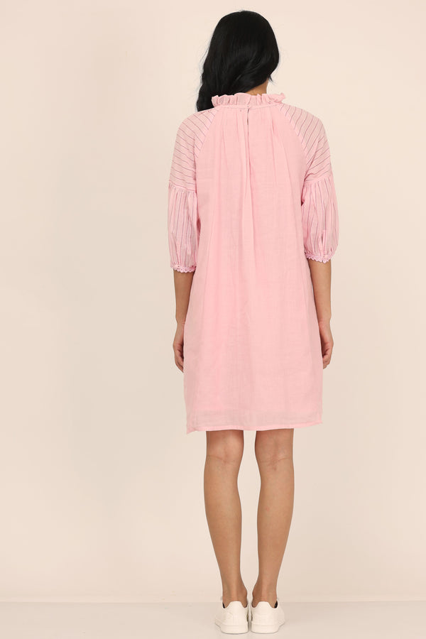 Frill Neck Short Dress (Pink)