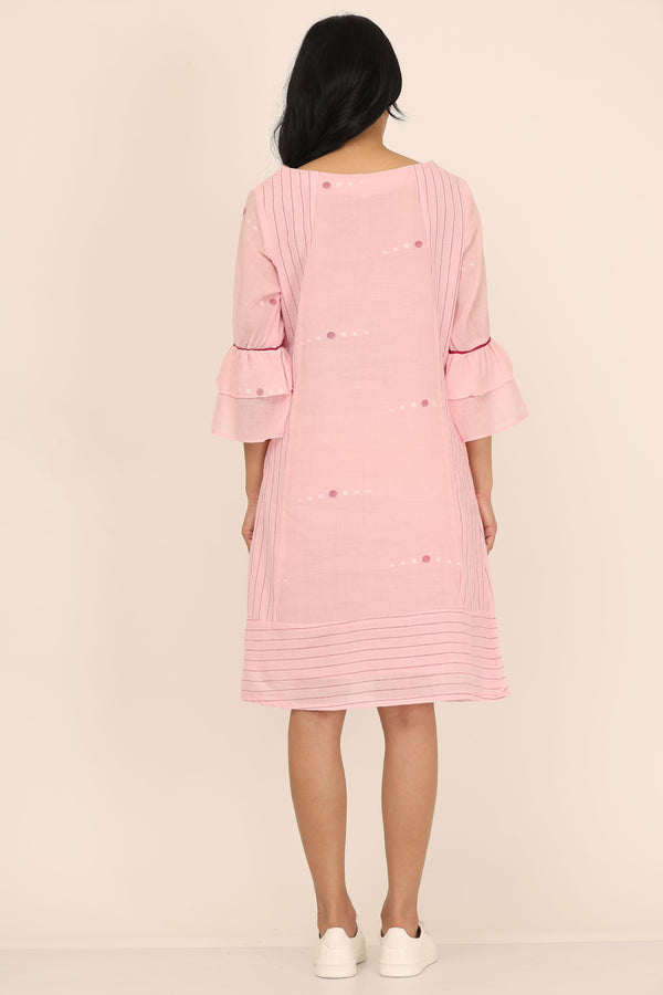 Double Layer Frill Sleeves Dress (Pink)